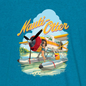 T-Shirt Design featuring a pin-up girl working on repairing a de Havilland Otter